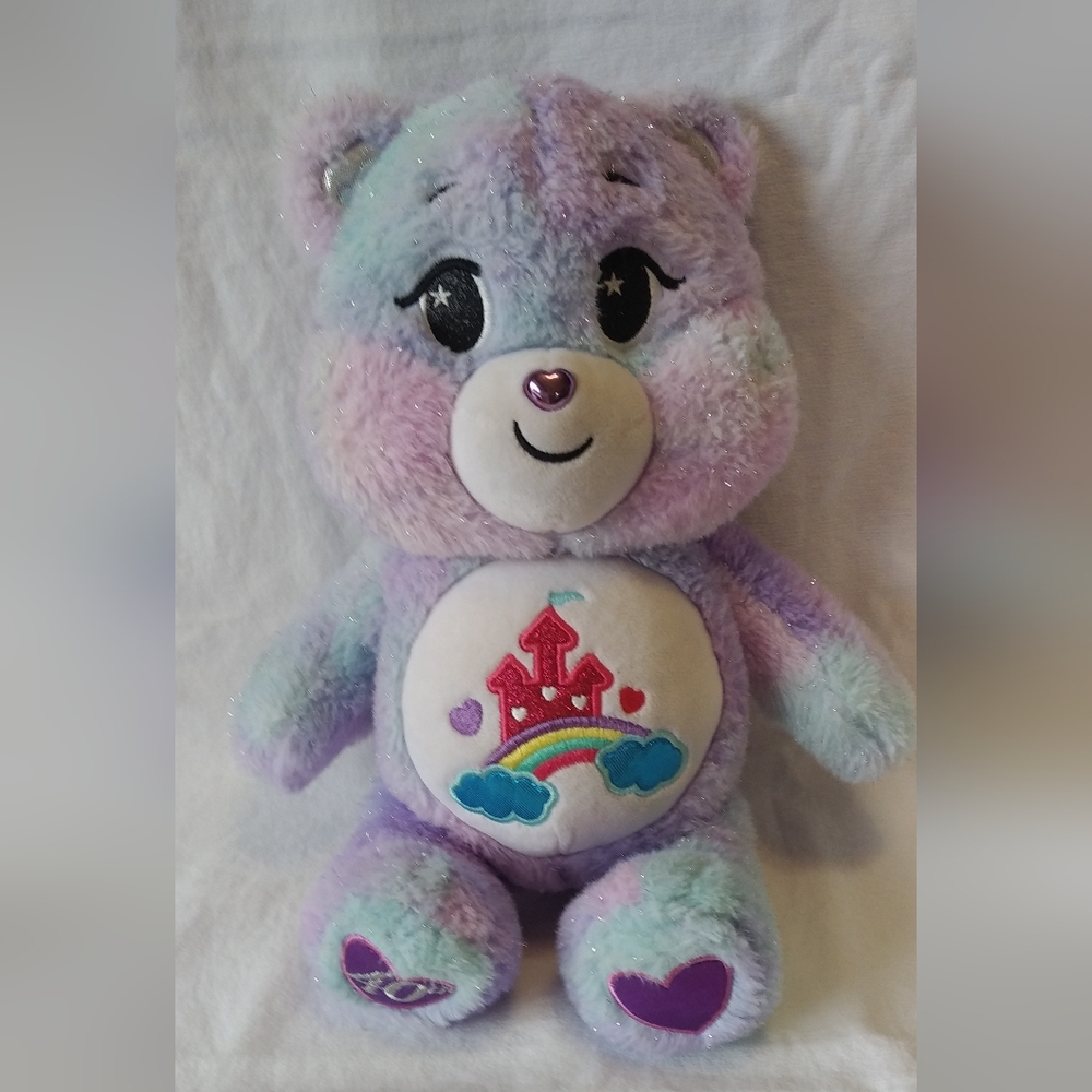 Care Bear Sparkle Lavender w/multi colors. 14 inches tall